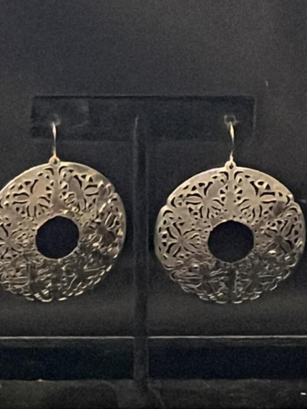 Silver Tone Butterfly Punch Pattern Circle Earrings